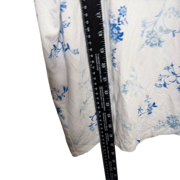 Loft Pajama Top Women's XL Blue Floral Button Up Collared Short Sleeve - Picture 6 of 9